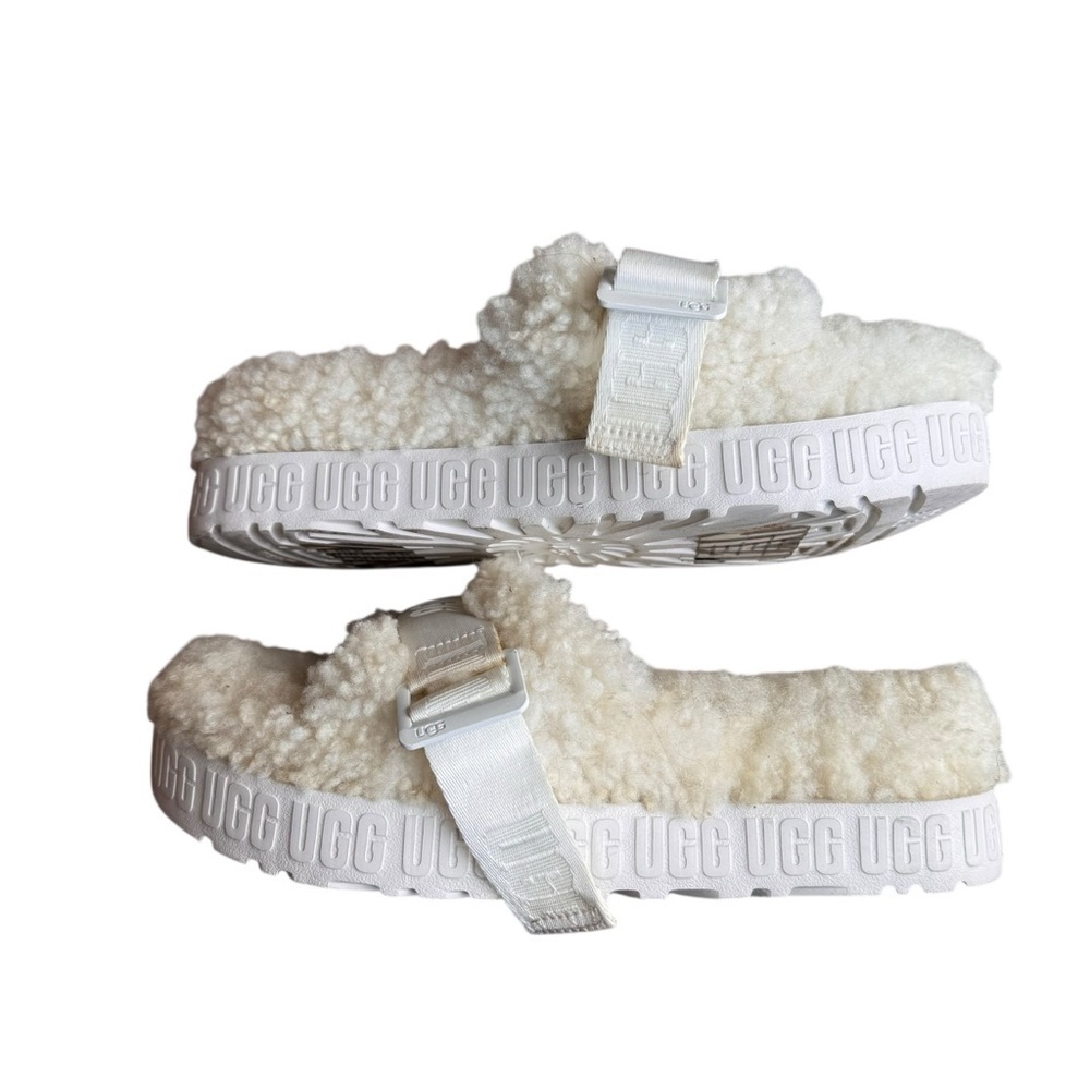UGG - Fluffita Slide White Shearling Platform Sandals Sz 9 - Picture 7 of 13